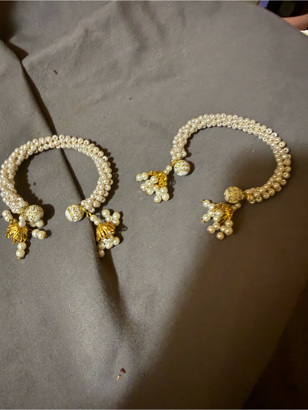 Pearl Beaded Anklets with Gold Jhumka Charms